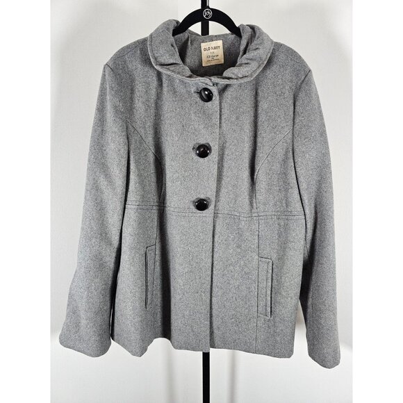 Old Navy Womens Size 2X Gray Pea Coat Wool Blend Winter Jacket Buttons Plus - Picture 1 of 9